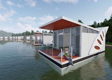 Large Balcony White Luxury Prefab House Above Water Prefab Floating Chalet